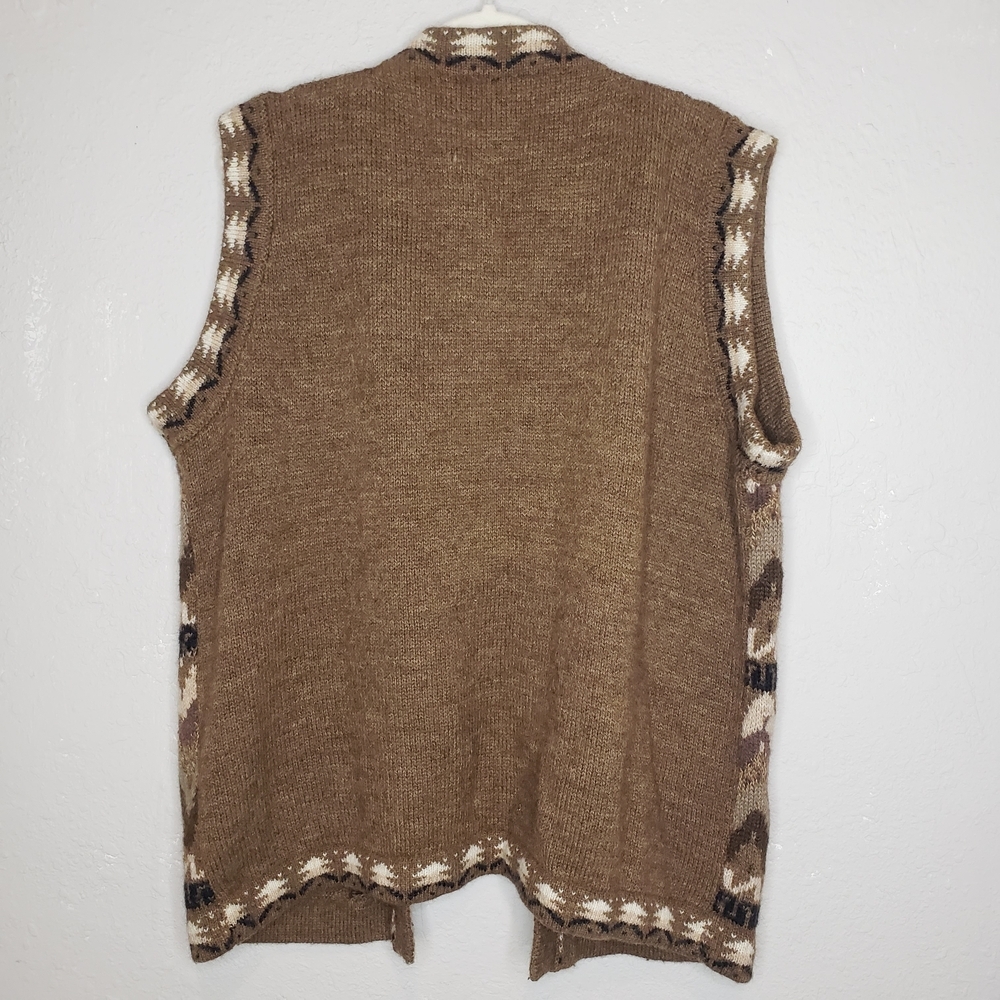 Inca 100% Alpaca Wool Vest Brown Patterned Women's Cardigan Open Front - Picture 6 of 8